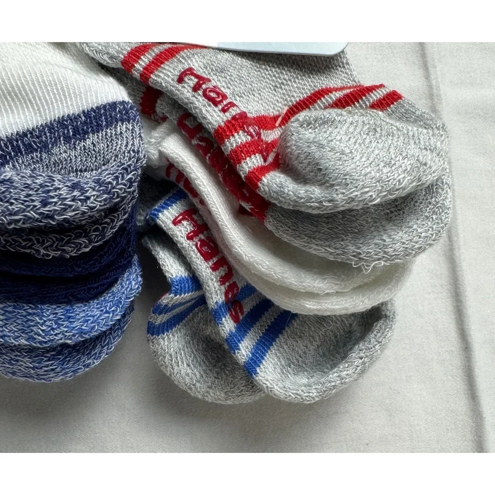Hanes Infant Boys Ankle Socks 6 Pair Pack 12-24 Months Non-Skid TB27W6 Blue Grey